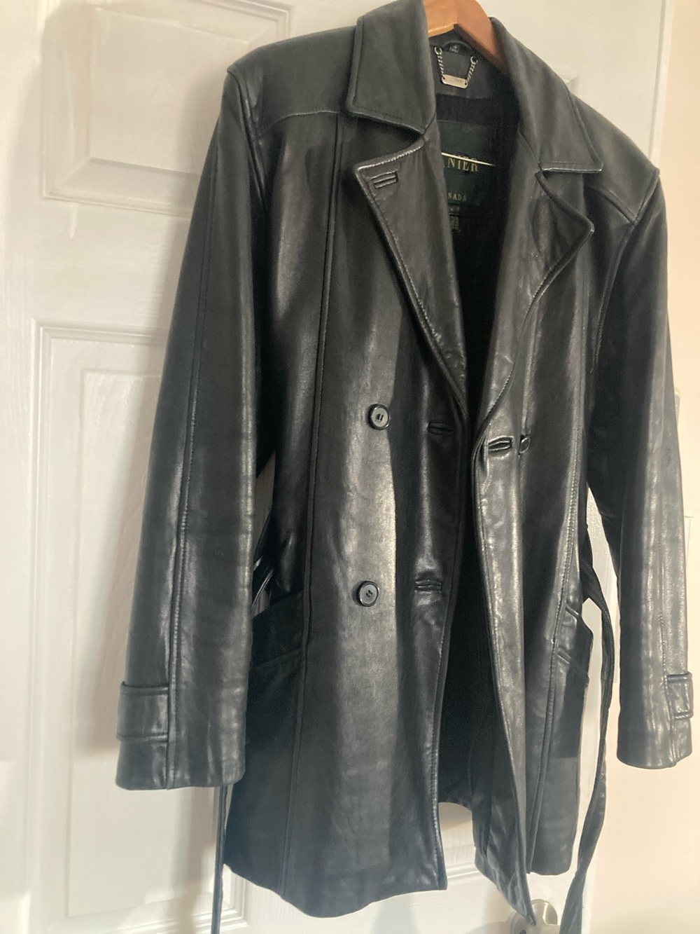 Danier Black Leather Trench Coat - Double-Breasted